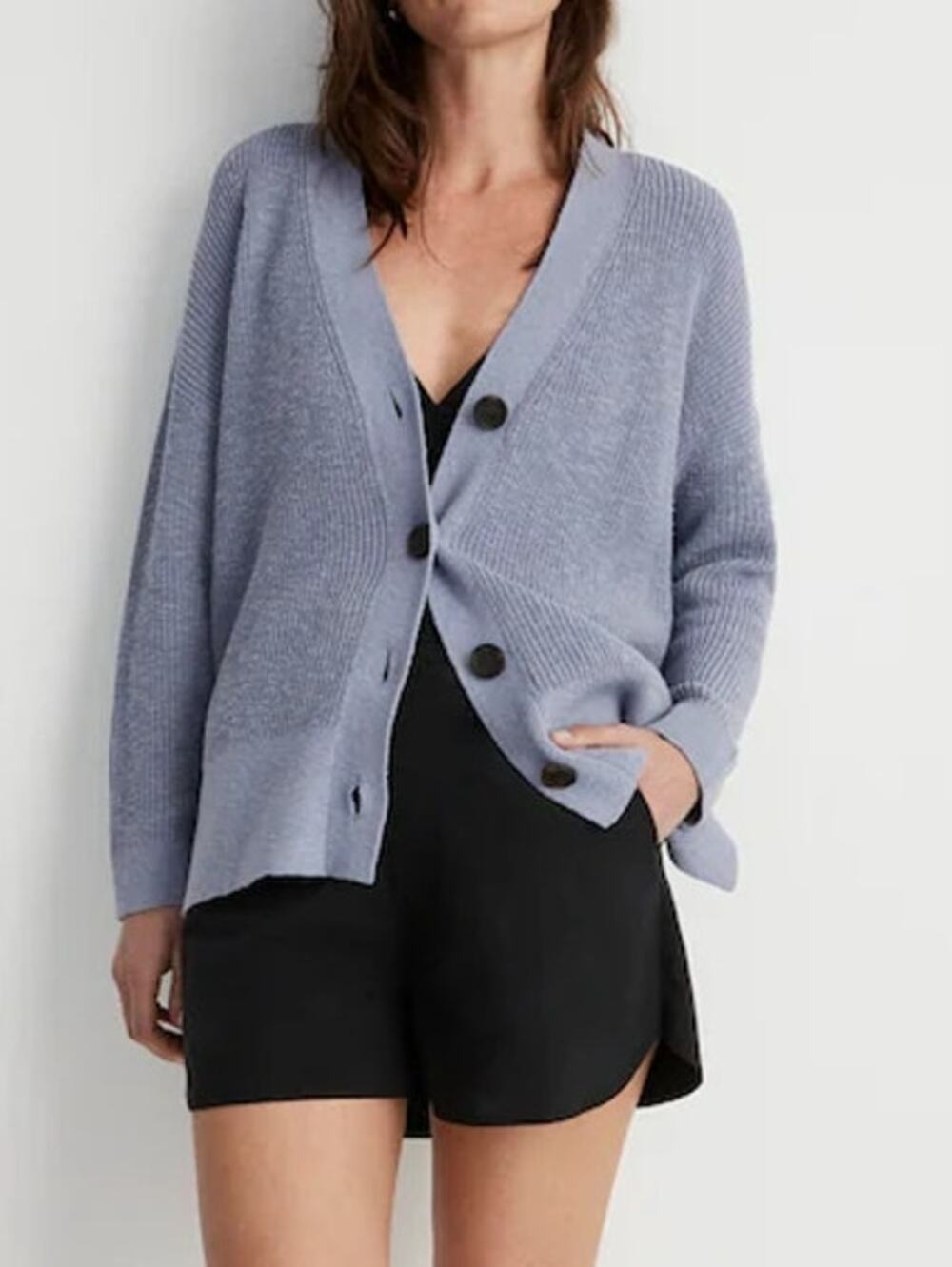 Madewell Lovell Long Sleeve V-Neck Knit Cardigan Sweater Dusk Peri Blue Large